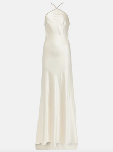 Expertly crafted from luxurious silk satin, this Embellished Gown by Roland Mouret features a stunning open back with lace-up detail and elegant A-Line silhouette. Perfect for any special occasion, this halter gown exudes timeless sophistication and will make you feel confident and beautiful.