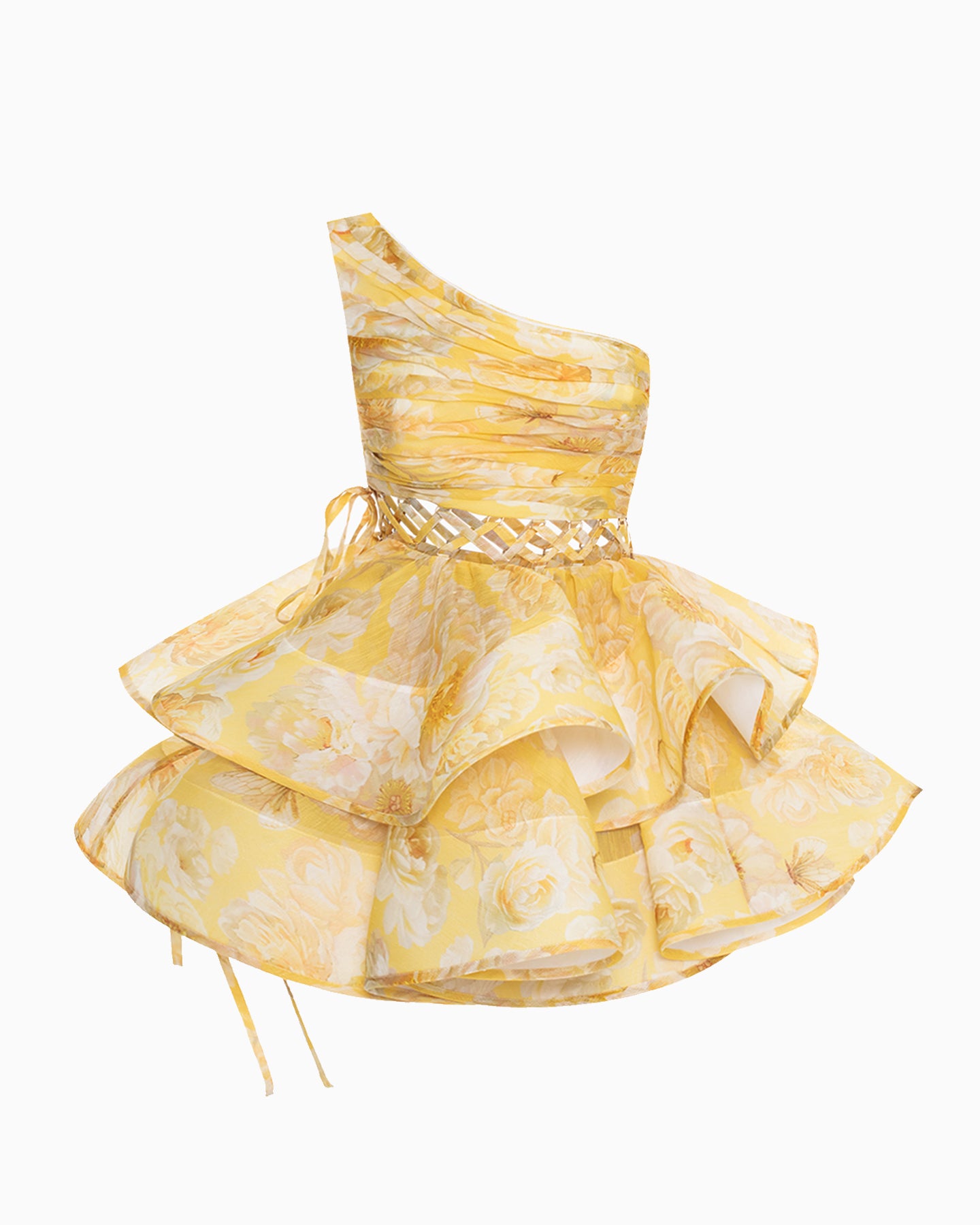 The Iris Mini Dress by YVON combines premium linen silk fabric with a delicate yellow floral print inspired by fairy forest blossoms. Its handcrafted asymmetrical bodice enhances feminine contours with refined subtlety, while the adjustable waist lacing ensures a perfectly sculpted silhouette. This dress expertly merges romantic elements with sophisticated craftsmanship, making it an exceptional choice for those seeking elegance with distinctive style.