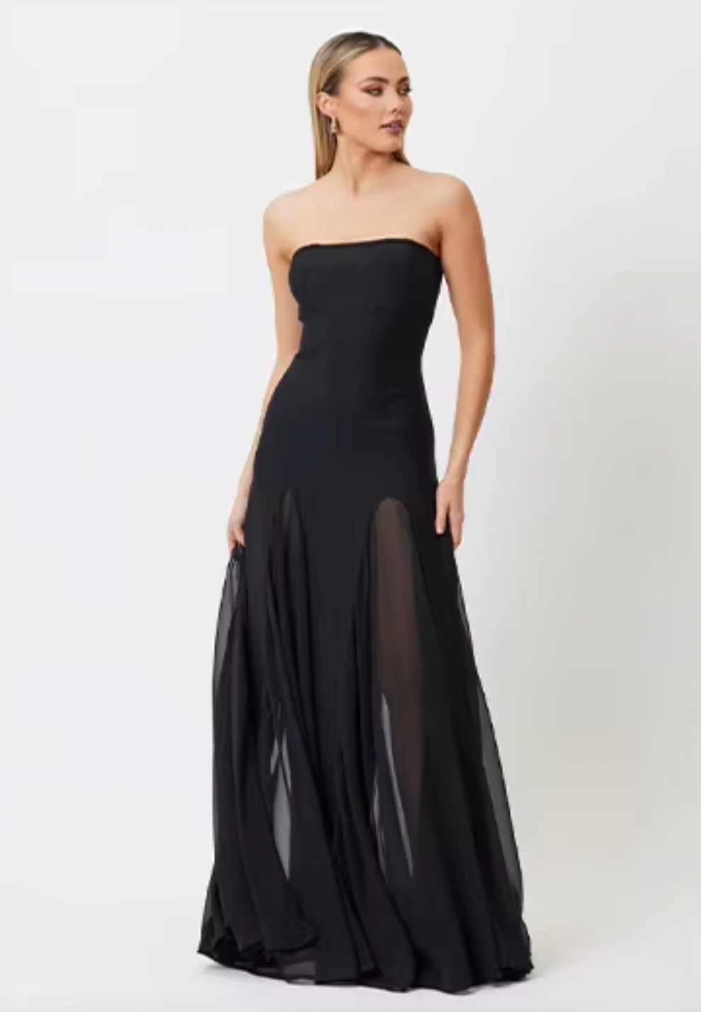 Introducing the Bridget Maxi Dress - the perfect blend of sophistication and comfort. Crafted with our premium crepe knit and chiffon materials, this strapless dress boasts a graceful maxi length and dynamic mesh panels for fluid movement. Featuring a convenient centre back zip closure, it's the ideal option for any event.