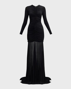 The Fawn Ruched Column Gown blends graceful elegance with exceptional comfort, featuring soft jersey fabric and a sheer skirt that flows beautifully. Its partially lined design and hidden back zipper ensure a flawless fit and easy dressing. Thoughtful ruching at the front and back enhances your silhouette, making it a perfect choice for any event where effortless style matters. Elevate your look with this sophisticated yet comfortable gown.