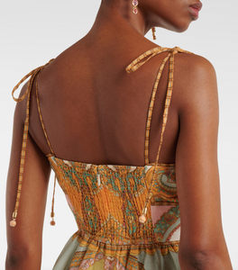 Maxine Picnic paisley linen bustier dress