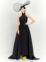 Load image into Gallery viewer, The dramatic silhouette of Solace London&#39;s &#39;Rumi&#39; gown will ensure you&#39;ll make a memorable entrance. It&#39;s cut from stretch-crepe to hug your figure with glossy satin-twill that wraps around the neck and waist before falling at the sides to an asymmetric hem. Style yours with glittering earrings and elbow-length velvet gloves.
