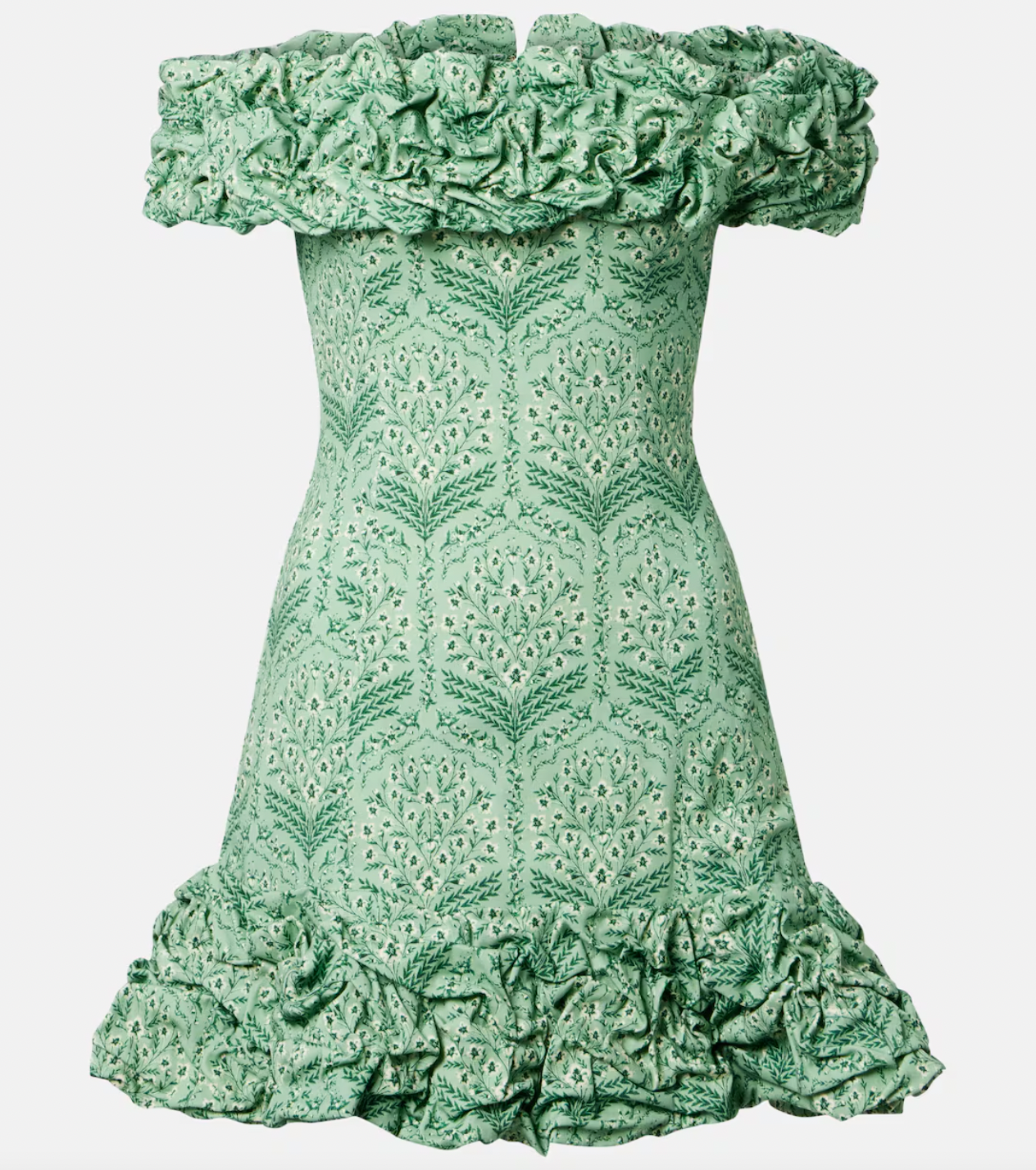 Discover the artistry of Agua by Agua Bendita's Jardín minidress, a stunning piece handcrafted by talented female artisans in Medellín, Colombia. This charming design features a soft cotton-blend poplin fabric with a playful ruffled hem and elegant off-shoulder neckline that flatters every silhouette. Each dress tells a story of skilled craftsmanship and celebrates the vibrant spirit of Colombian artistry. 