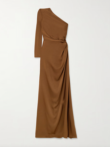 Elevate your special occasion attire with this Alex Perry one-shoulder gown. Crafted from luxurious satin-crepe, the dramatic silhouette is enhanced with a gathered detail and asymmetrical design. Perfect for formal events, pair with statement jewelry for a complete look.