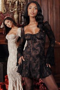 Get ready to turn heads in the Mini Dress Annalisa! With elegant flare sleeves, a daring backless design, and a fashion-forward square collar, this dress is perfect for any occasion. The stunning lace and pleated details add a touch of sophistication to this must-have piece. Elevate your style with this beautiful and versatile mini dress.