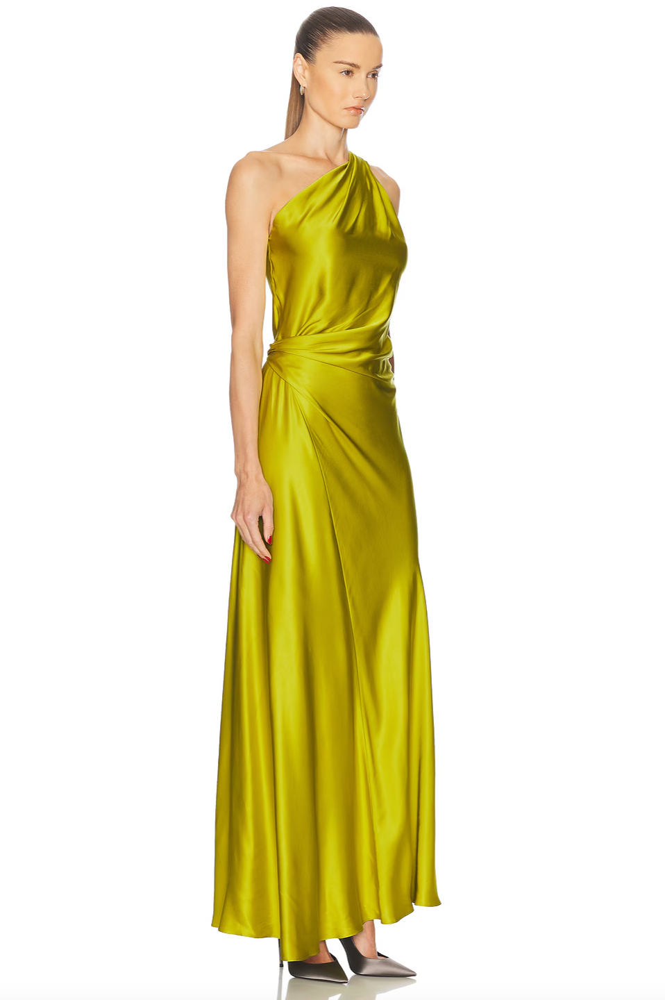Elevate your evening look with the Aster Gown in Green Amber by A.L.C. Crafted from luxurious satin, this gown features elegant ruching that enhances its sophisticated appeal. The unlined design and hidden side zipper ensure a smooth, flattering fit, while the unique one-shoulder silhouette adds a striking, modern touch. Perfect for special occasions, this gown combines comfort and style effortlessly.