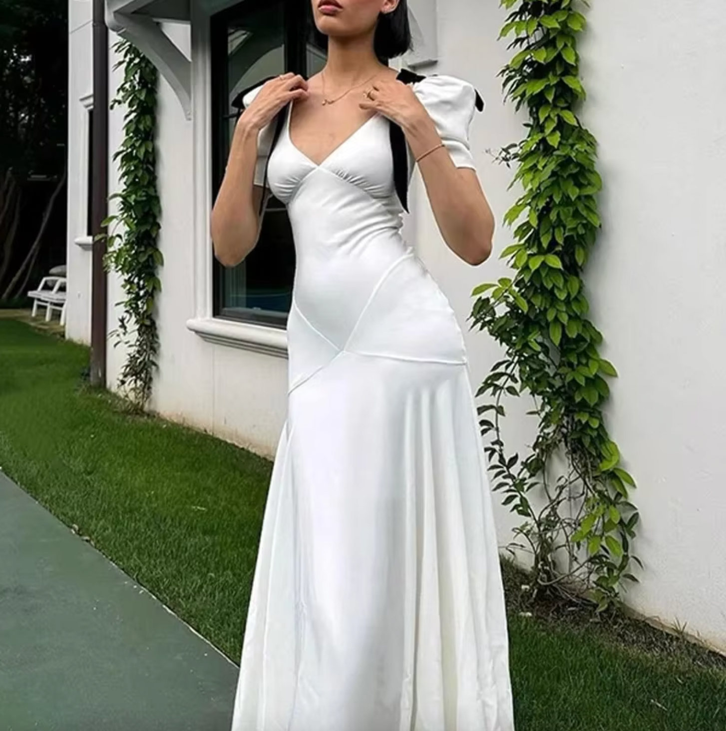 White Silk Crepe Dress Petite Chrie White Silk Crepe Dress Petite Chrie