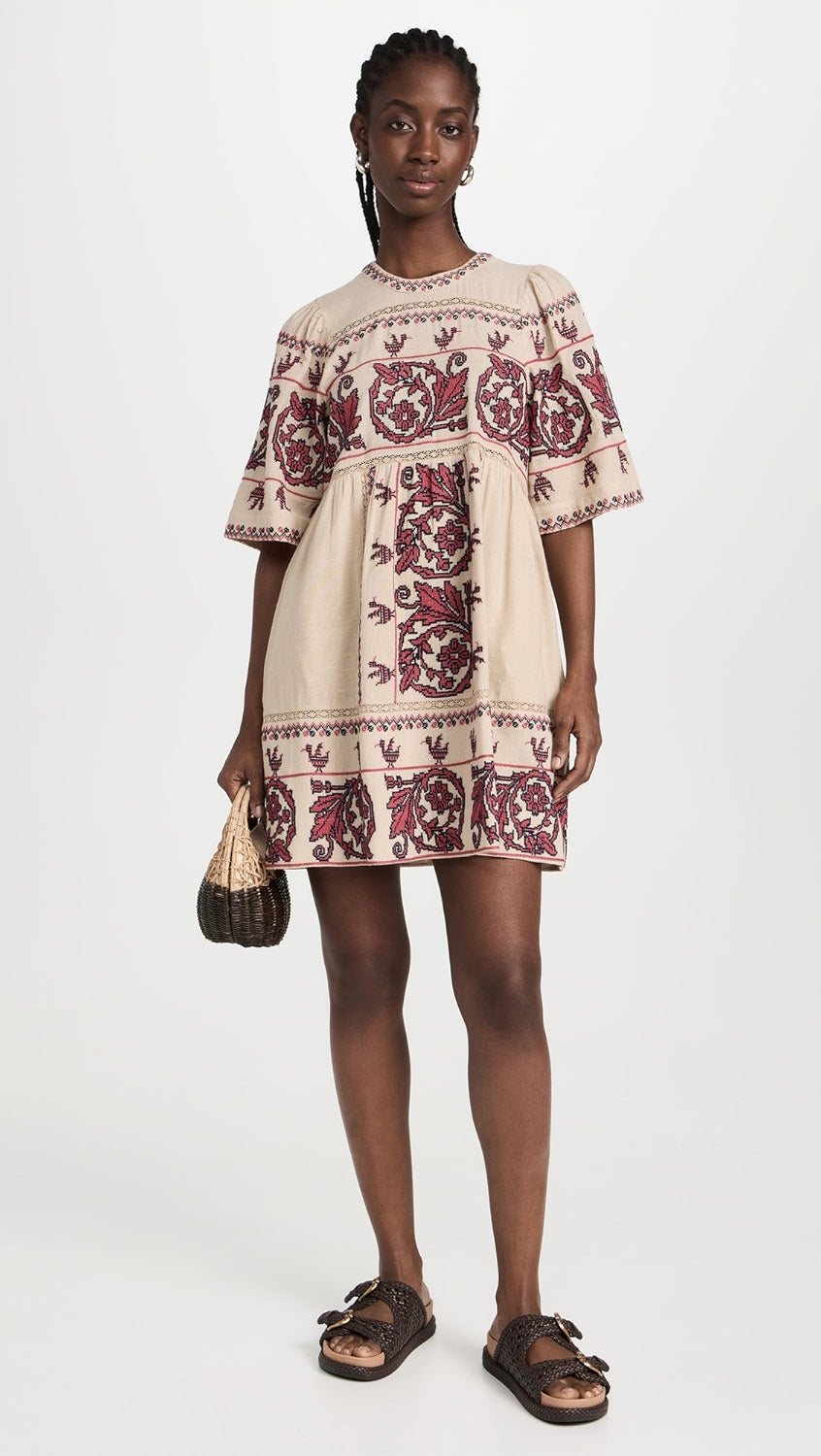 Indulge in elegance with the Beena Crochet Mini Dress by SEA. Crafted with delicate cross stitching embroidery and short sleeves, this dress boasts a mini silhouette for a touch of sophistication. Perfect for any occasion, elevate your wardrobe with this exclusive piece.