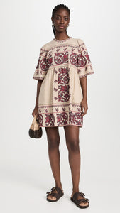 Indulge in elegance with the Beena Crochet Mini Dress by SEA. Crafted with delicate cross stitching embroidery and short sleeves, this dress boasts a mini silhouette for a touch of sophistication. Perfect for any occasion, elevate your wardrobe with this exclusive piece.