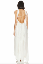 Load image into Gallery viewer, Embrace your rebellious side with the Mariah Dress. A haltered neck and backless design exude risk-taking, while the embellished diamond details add a touch of romance. Perfect for spring, this airy lace dress will have you feeling free and fearless. Dry clean only.
