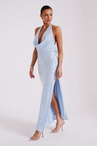 Take your style to the next level with our Brooks Maxi Dress. The sparkling blue ice color will make you stand out in any crowd, while the maxi length adds an elegant touch. Perfect for any special occasion, this dress will have you looking and feeling your best.