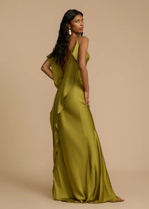 Looking for a dress that combines boldness and elegance? Look no further than the Odessa Dress! With subtle tucks at the side hip for structure and harmony, delicate spaghetti straps and a daring thigh-high slit, this dress is tailored to captivate. The asymmetrical deep V back and cascading satin details add the perfect finishing touches. Take a risk and stand out in the Odessa Dress.