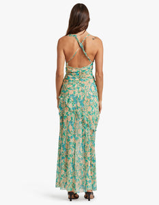 The Oasis Frill Maxi Dress is an effortless feminine style - cut on the bias from a printed silk base, this event ready number features a v-neckline, asymmetrical shoulder strap with baby-locked frill detailing throughout the body portion of the dress. Complete with a mid thigh split and a low back with cross over straps, your next celebration look is sorted.&nbsp;