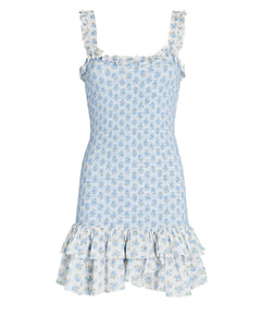 Dare to be bold and romantic in the Breyer Mini Dress by Loveshackfancy! With a delicately printed rosebud pattern, this dress boasts a flattering silhouette with a ruffle-trimmed square neckline and a fitted, smocked bodice. The whimsical ruffle-trimmed straps and layered hem will add a touch of adventure to your wardrobe.