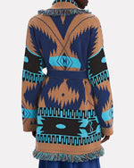 Load image into Gallery viewer, Indulge in the elegance of Alanui&#39;s Icon Cashmere-Wool Wrap Cardigan. Crafted from plush cashmere-wool jacquard, this luxurious boho staple features a shawl collar, fringe trim, and geometric motifs. With convenient side slash pockets and an optional sash tie belt, it&#39;s the epitome of sophisticated style.
