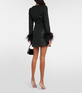 SELF-PORTRAIT Feather-trimmed bouclé minidress – Petite Chérie