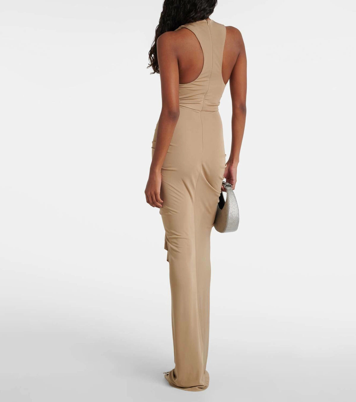 Experience comfort and style with our Vivenda Draped Jersey Maxi Dress by Christopher Esber. Handcrafted in India, this dress features a flattering fit and a stretchy fabric for a perfect fit. The zipped back closure ensures easy wear and a designer color, Incense, adds a touch of elegance. Perfect for any occasion, this dress is true to size and will make you stand out.