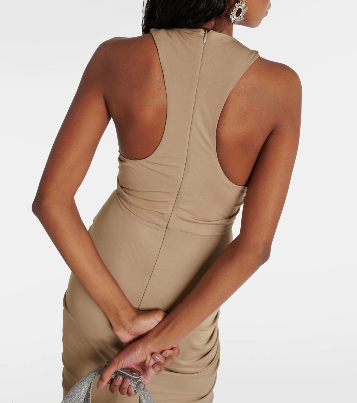 Experience comfort and style with our Vivenda Draped Jersey Maxi Dress by Christopher Esber. Handcrafted in India, this dress features a flattering fit and a stretchy fabric for a perfect fit. The zipped back closure ensures easy wear and a designer color, Incense, adds a touch of elegance. Perfect for any occasion, this dress is true to size and will make you stand out.