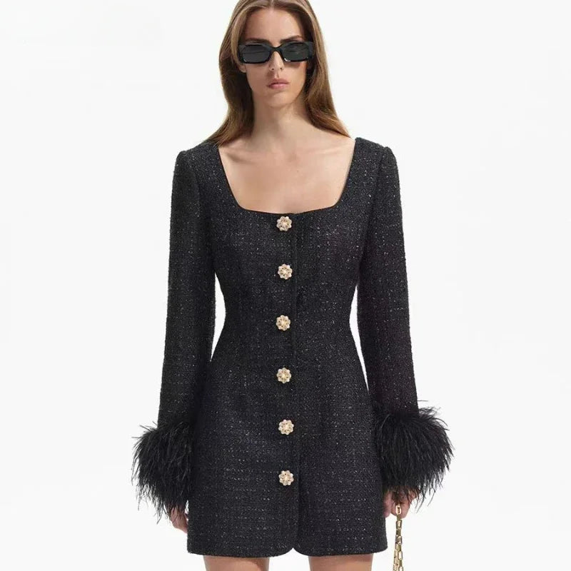 Elevate your style with the SELF-PORTRAIT Feather-trimmed bouclé minidress. This dress features a unique bouclé fabric and delicate feather trimming, creating a statement piece that exudes elegance and sophistication. Perfect for any special occasion, this dress is sure to turn heads and make you feel confident and stylish.