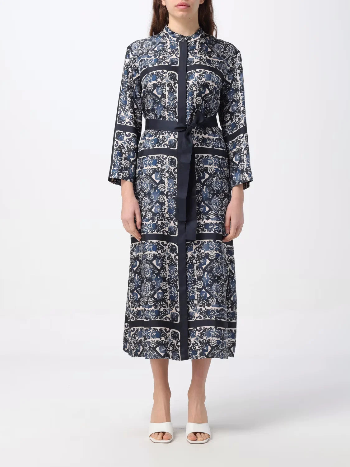 Max Mara Printed Silk Dress With Belt Petite Chrie Max Mara Printed Silk Dress With Belt Petite Chrie