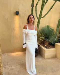 off the shoulder white dress Wedding by LaDivine 7492W minimalist aesthetic White Embellished Off Shoulder Dress