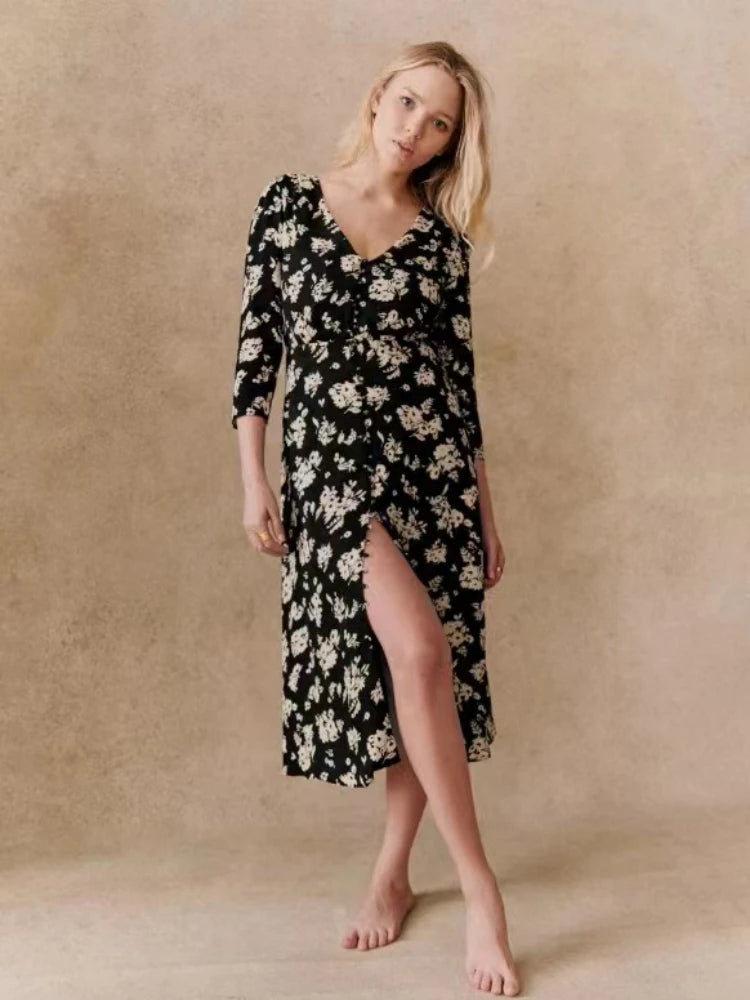 Elevate your summer style with our vintage Estella Dress! Featuring a stunning floral print, this dress is perfect for any occasion. Embrace the beauty of the season and stand out in this effortlessly chic and stylish dress. Available now for a limited time only.