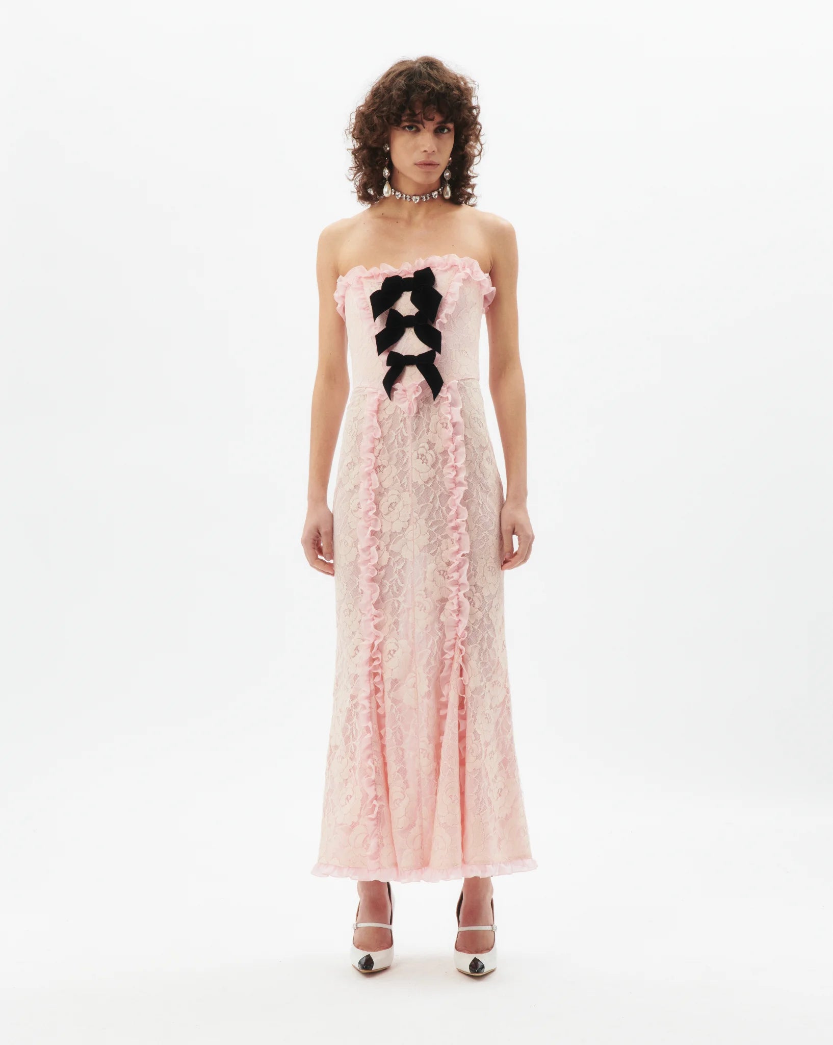 alessandra rich pink dress Alessandra Rich Embellished Polka-Dot Strapless Midi Dress In Pink - 50% Off