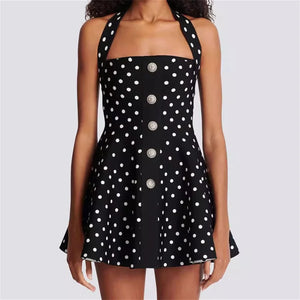 Introducing the Dress Alessia by Balmain, a short silk dress with a jacquard polka-dot pattern. Made from luxe fabric and featuring a trendy design, this dress is perfect for any fashion-forward individual. Elevate your style with this must-have piece.