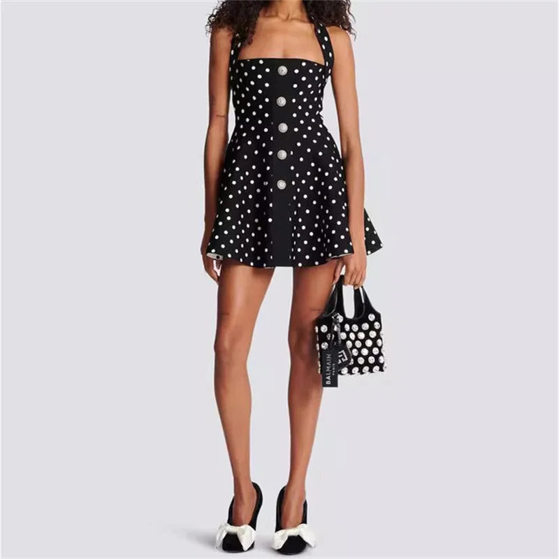 Introducing the Dress Alessia by Balmain, a short silk dress with a jacquard polka-dot pattern. Made from luxe fabric and featuring a trendy design, this dress is perfect for any fashion-forward individual. Elevate your style with this must-have piece.
