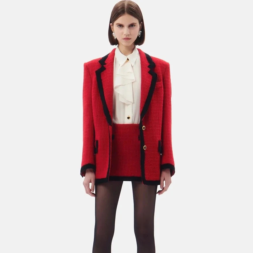 This ALESSANDRA RICH wool-blend ensemble is the epitome of both style and functionality. Crafted from high-quality materials, this ensemble offers a luxurious and comfortable fit. The unique bouclé texture adds depth and dimension to any outfit. Perfect for any occasion, this jacket is a timeless investment piece.