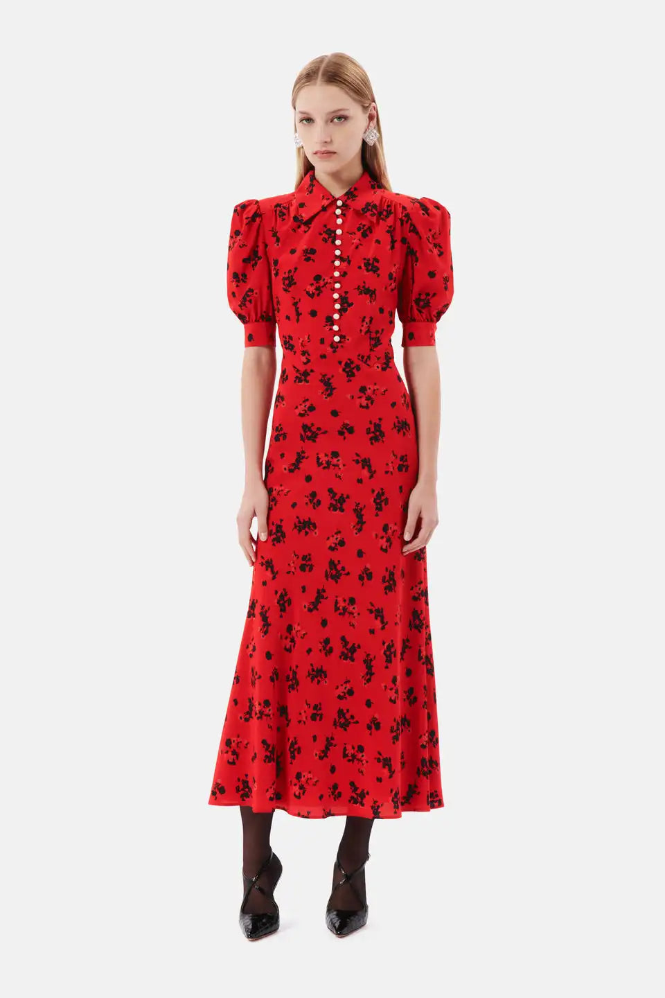 alessandra rich red silk dress Alessandra Rich - Red silk dress with ruffles FABX4280F4670