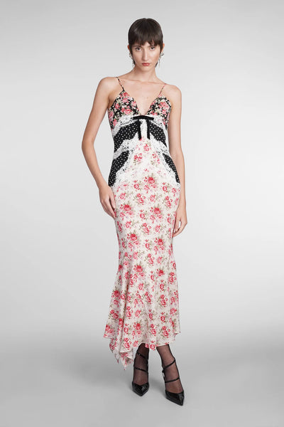 ワンピース ALESSANDRA RICH DRESS (FABX3664F3198 822) Alessandra Rich Rose-printed Silk Slip Dress In Floral