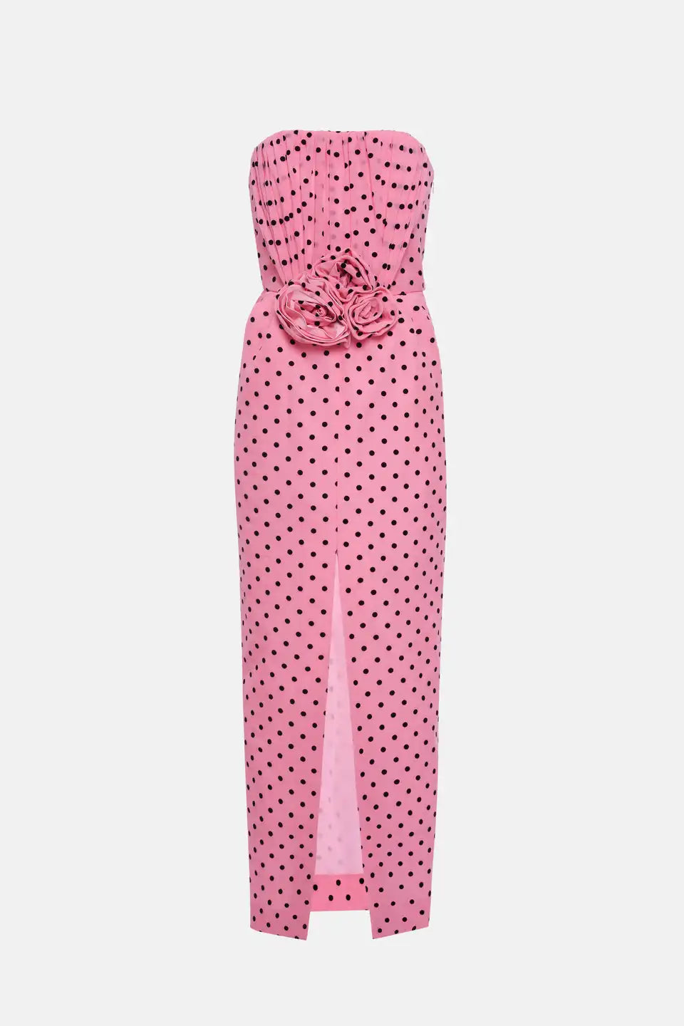 Introducing the Flocked Polka Dot Silk Georgette Dress by Alessandra Rich. Made with luxurious silk georgette fabric and adorned with delicate flocked polka dots, this dress exudes elegance and sophistication. Perfect for any special occasion, this dress is a must-have for any fashion-forward individual looking to make a statement.