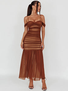 This elegant off-shoulder strapless maxi dress is the perfect addition to any woman's wardrobe. Its two-layer mesh design adds a touch of sophistication, while the backless feature adds a touch of allure. With its stylish and comfortable fit, this dress is sure to turn heads.