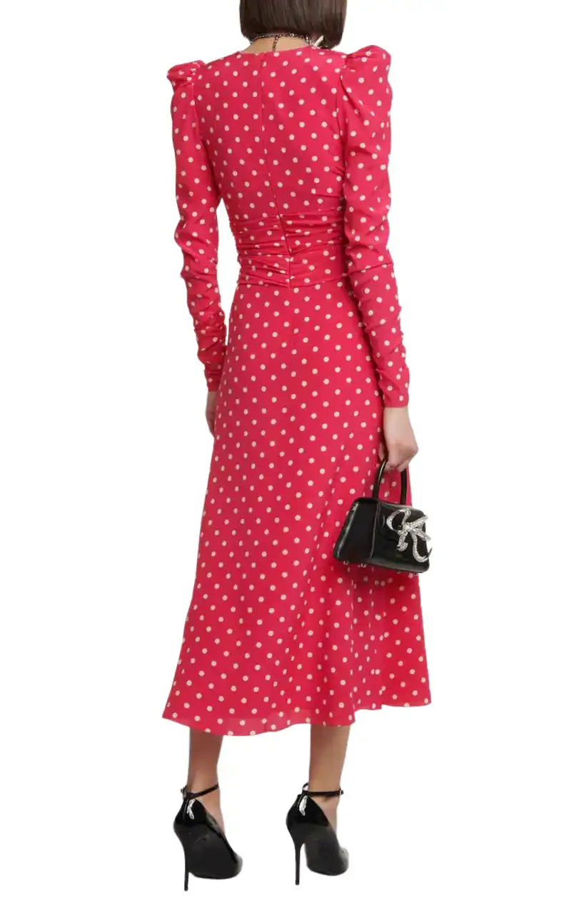 dotted dress designs Kate Middleton White Polka Dot Dress Summer Midi Dress