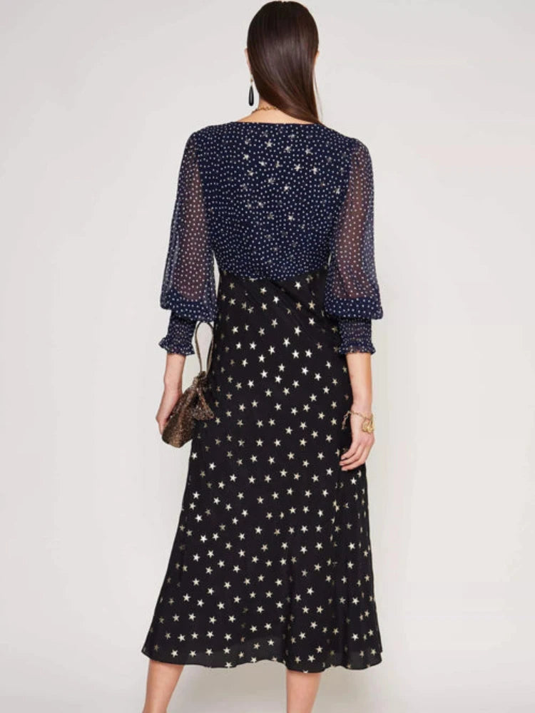 The Dress Erin boasts a high-quality, customized design perfect for any formal occasion. With its snowflake double dot feature, you'll stand out in style. Expertly crafted and tailored to perfection, this dress is a must-have for elegant events.