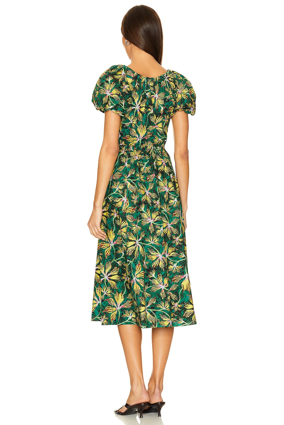 Indulge in the timeless elegance of our Cleobella Dress. This stunning midi dress features a chic floral design in a charming shade of green, radiating a romantic aura. Elevate your wardrobe with this luxurious piece, perfect for any occasion