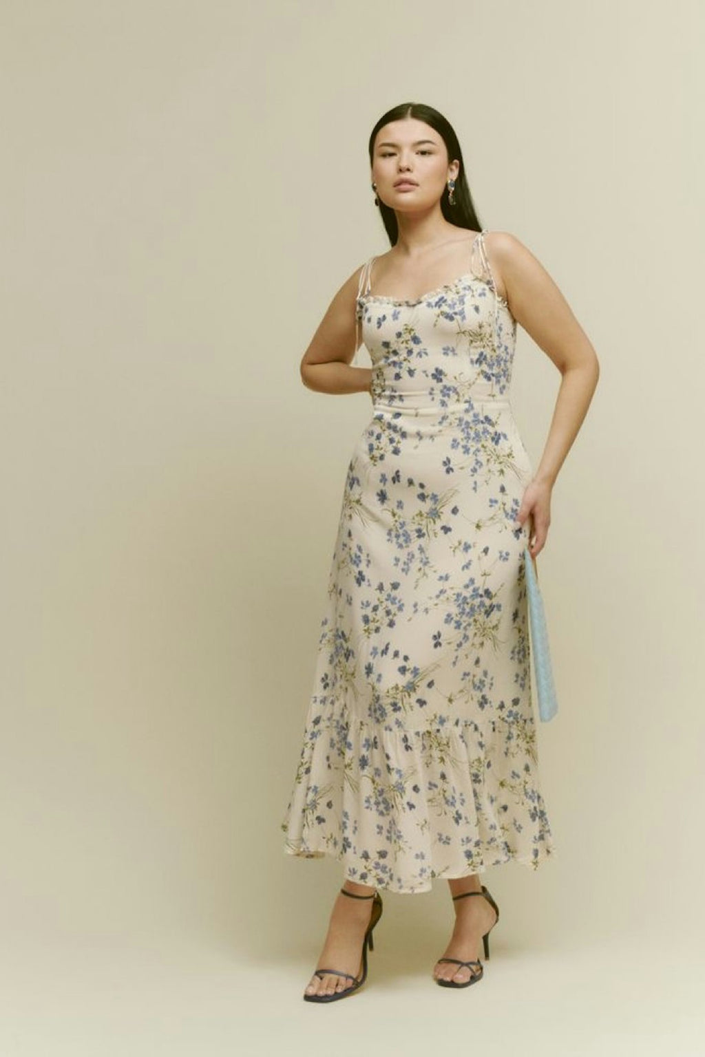 The Enya is a midi length dress with a sweetheart neckline. A smocked back bodice and tie straps with a fitted waist and a full skirt! Very easy to wear and comfortable!!