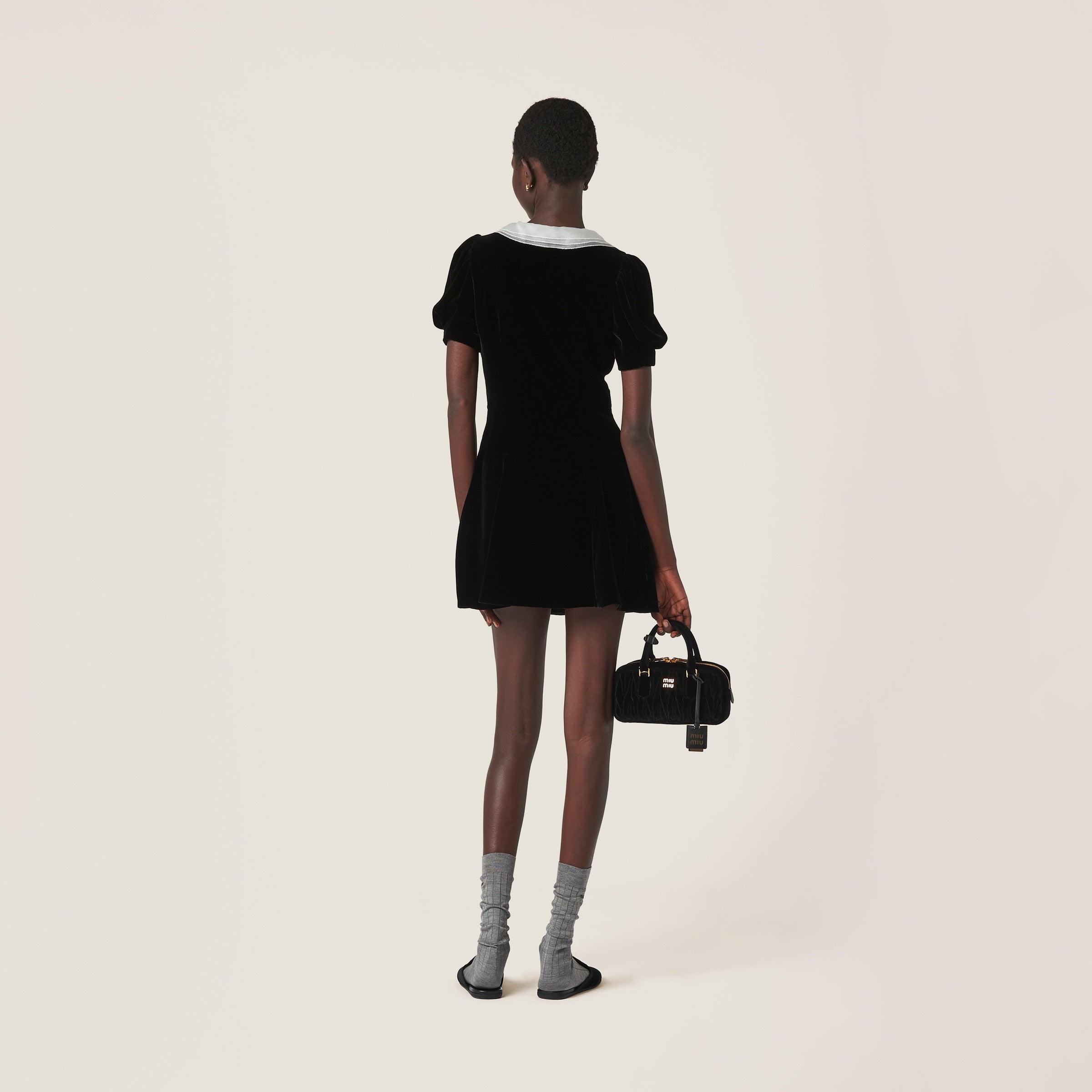 miu miu velvet mini dress Miu Miu V-neck Organza-trimmed Velvet Minidress Petite Chrie