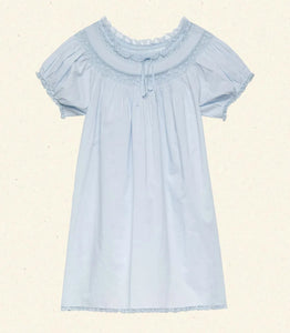 The Daphne Dress by Doen combines refined craftsmanship with effortless style, made from crisp organic cotton poplin for breathability and comfort. Its A-line silhouette and mini-length hem create a light, playful shape, while short puffed sleeves add subtle volume. Detailed with floral scallop lace, delicate pintucks, and a grosgrain ribbon tie at the yoke, this dress is completed with lace trims on the cuffs and hem. Ideal for warm weather occasions, it balances casual ease with elegant detailing.