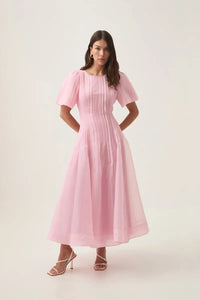 aje pelmet midi dress Genevieve Pleated Midi Dress-AZALEA PINK / 4