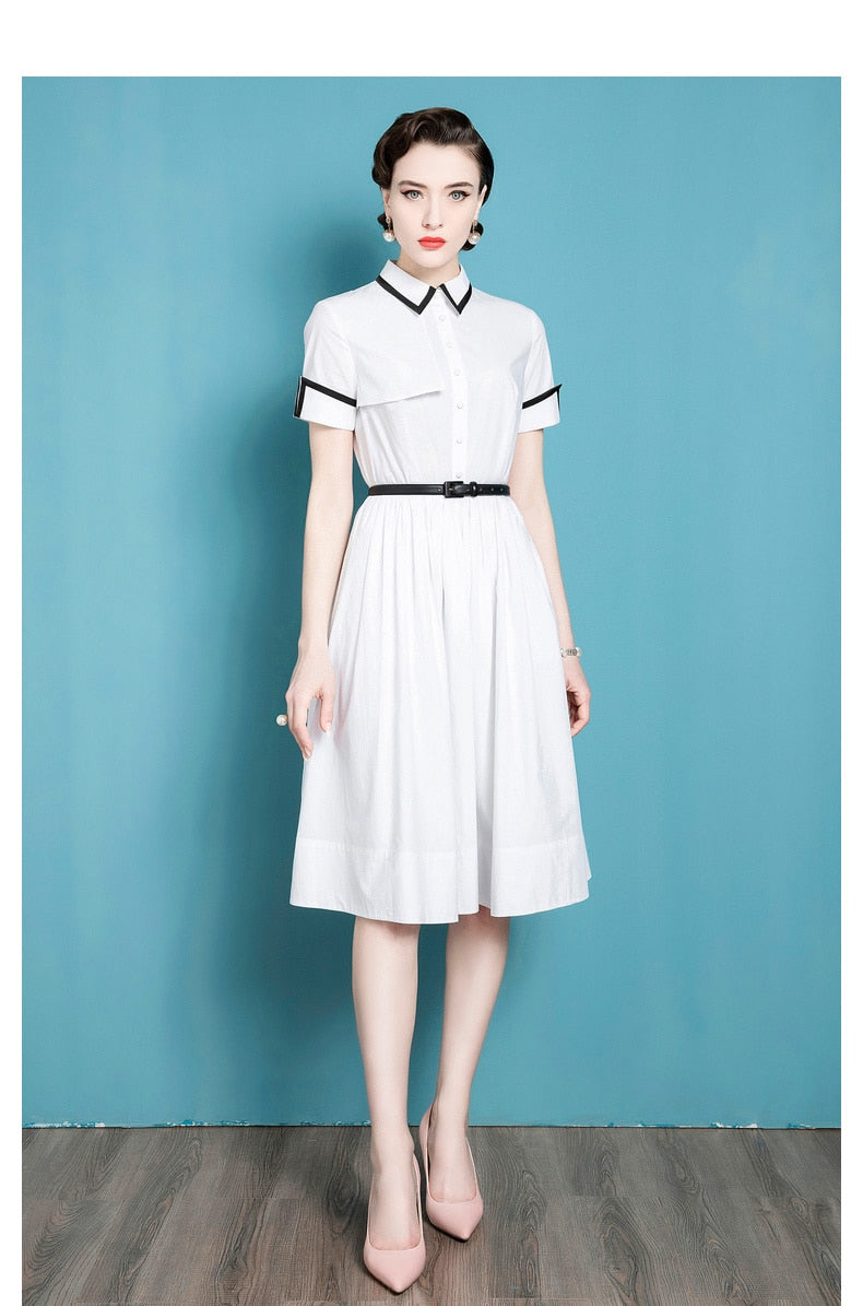 This French Retro Dress exudes a vintage charm, inspired by Audrey Hepburn's iconic style. Made from cotton, its umbrella skirt design and doll collar add a touch of elegance. The perfect dress for a summer day, bringing a classic and timeless look to any wardrobe.