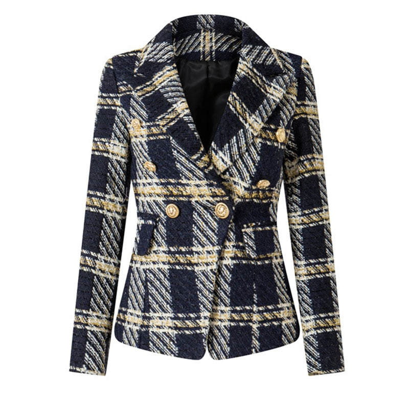 Introducing Veste Paula, the perfect addition to your winter wardrobe. Our luxurious plaid tweed blazers are expertly woven with gold thread for a chic and stylish look. Made with top-quality materials, these jackets provide extra thickness and warmth for the colder months. Upgrade your winter fashion with Veste Paula, the ultimate blend of style and functionality.