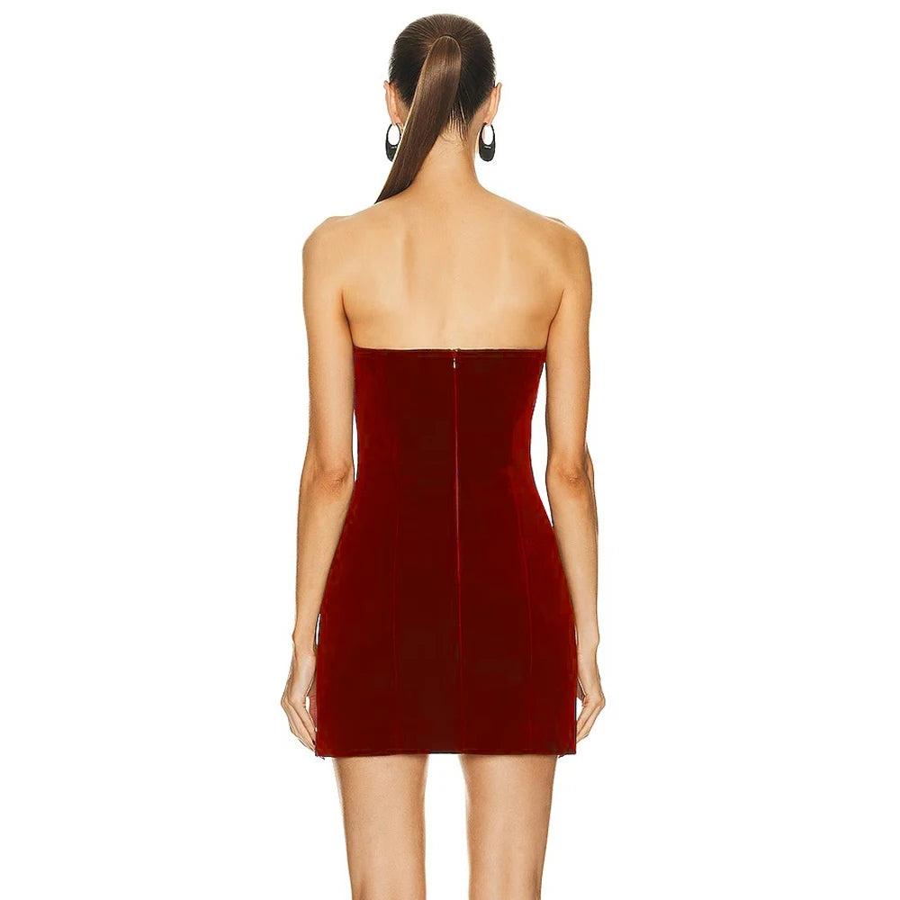 Get ready to rock the party in our Winered Color Dress Marine! This bodycon mini bandage dress will hug your curves in all the right places. With a strapless design, it's perfect for a fun and flirty night out. Celebrate in style with this cute and versatile dress. Available for wholesale orders.