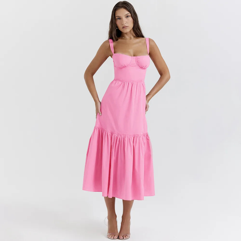The Marlee Robe is designed for the utmost elegance on your summer vacation. With a V-neck design, spaghetti straps, and an A-line silhouette, this dress is sure to flatter any figure. For added comfort, the dress is equipped with chest pads while the lightweight fabric provides all-day comfort.